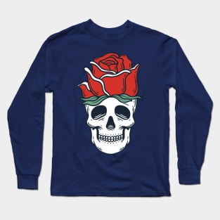 Sketelon Head with Rose Long Sleeve T-Shirt